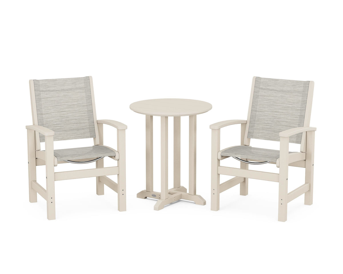 POLYWOOD Coastal 3-Piece Round Bistro Dining Set in Sand / Birch