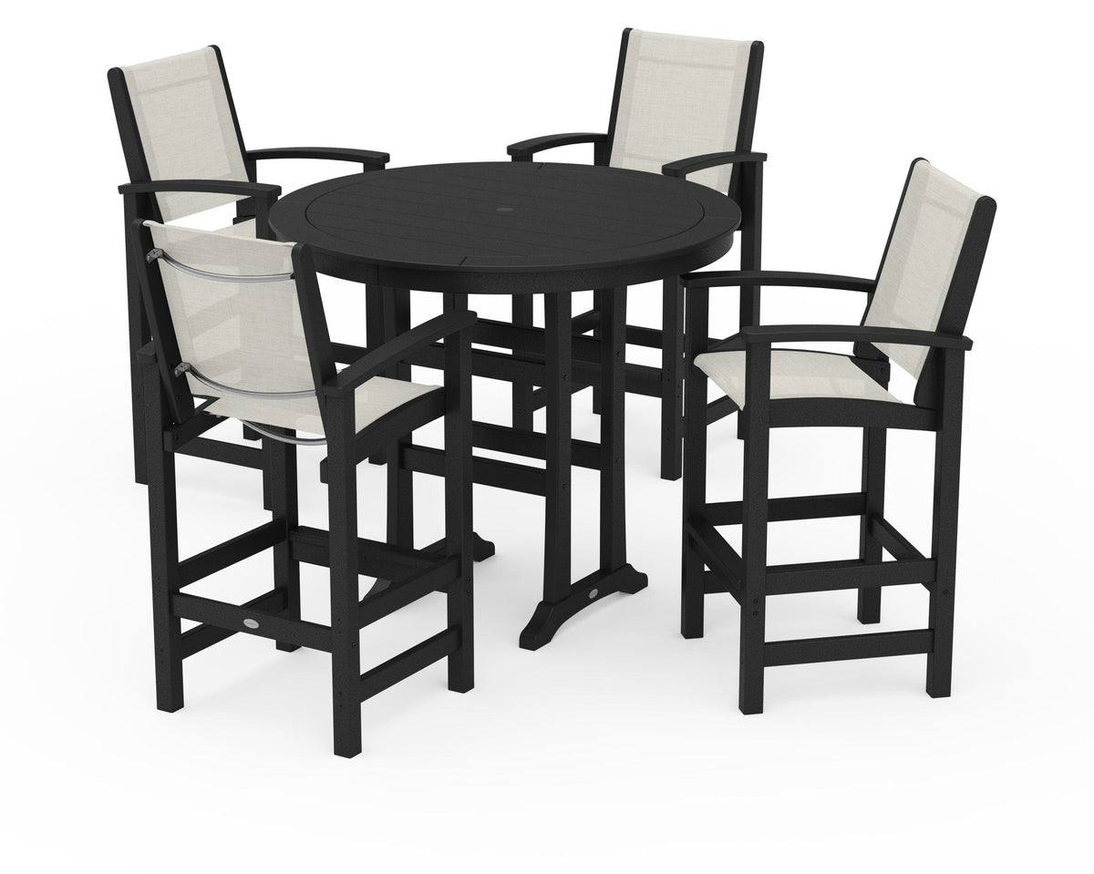 POLYWOOD Coastal 5-Piece Nautical Trestle Bar Set in Black / Parchment