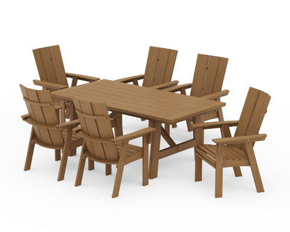 POLYWOOD Modern Curveback Adirondack 7-Piece Rustic Farmhouse Dining Set in Natural