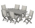 POLYWOOD Coastal Folding Arm Chair 7-Piece Farmhouse Dining Set with Trestle Legs in Slate Grey / Birch
