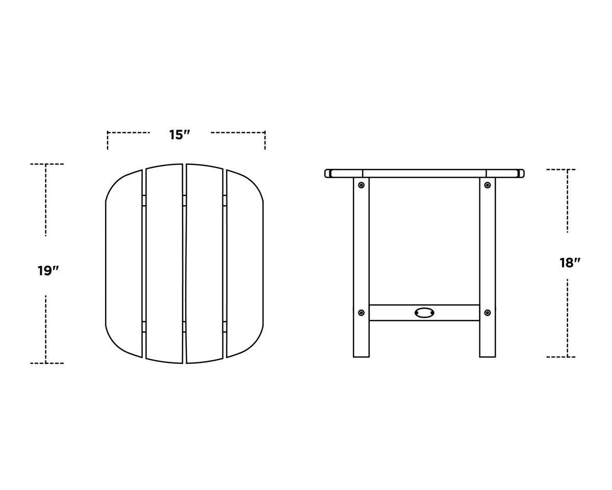 POLYWOOD South Beach 18" Side Table dimension drawing with width, depth and height measurements
