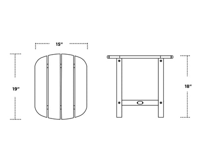 POLYWOOD South Beach 18" Side Table dimension drawing with width, depth and height measurements