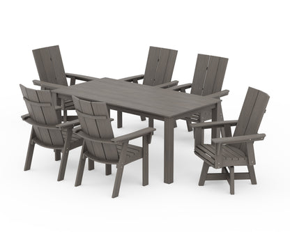 POLYWOOD Modern Curveback Adirondack 7-Piece Parsons Swivel Dining Set in Driftwood