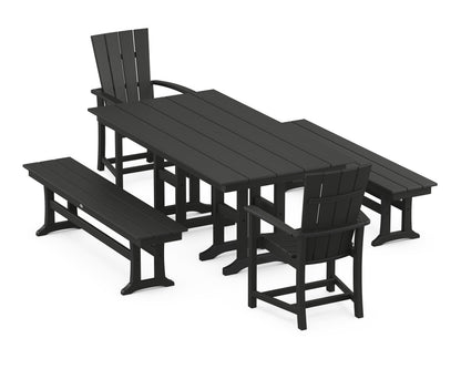 POLYWOOD Quattro 5-Piece Farmhouse Dining Set with Benches - 37" x 72" Table in Black