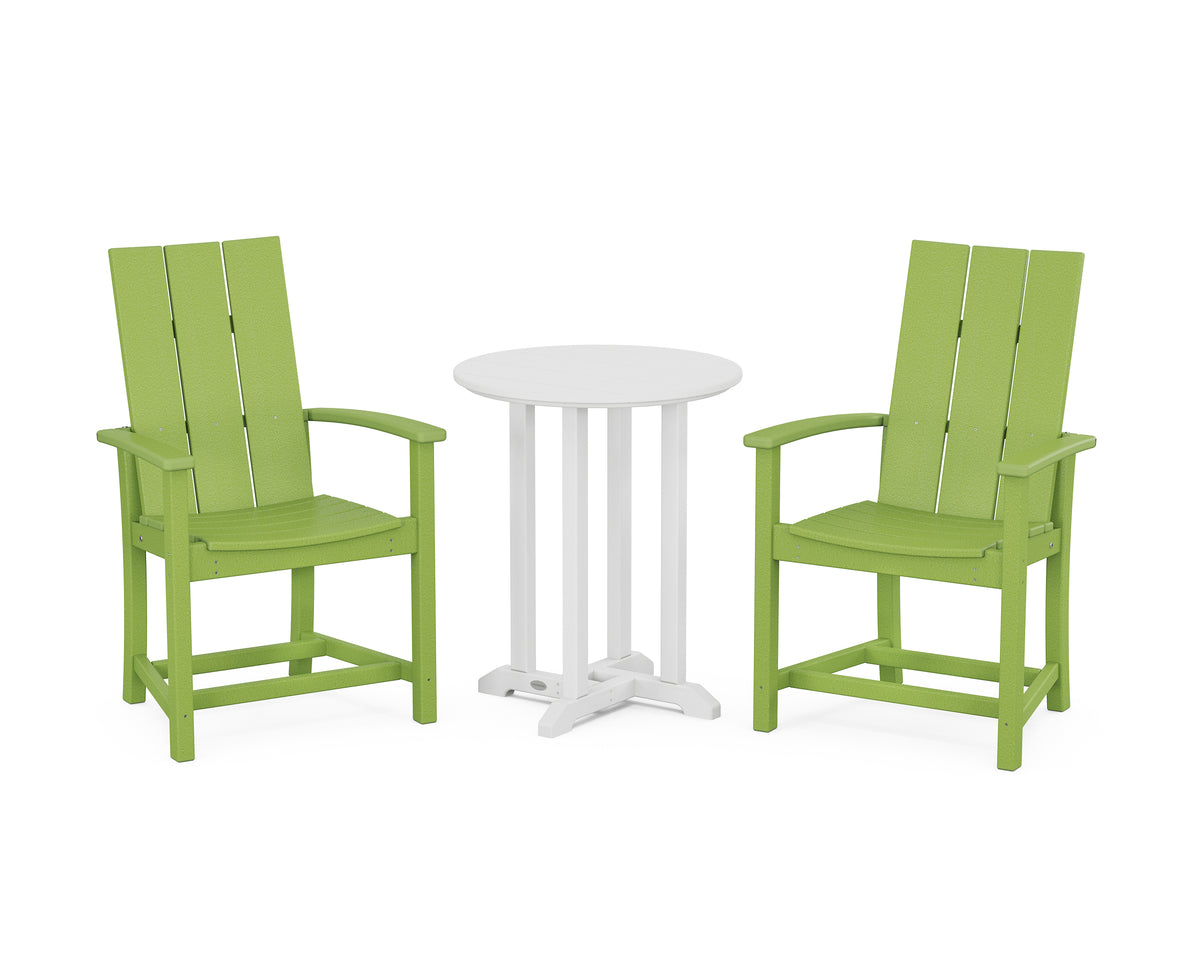 POLYWOOD Modern Adirondack 3-Piece Round Farmhouse Bistro Dining Set in Lime / White