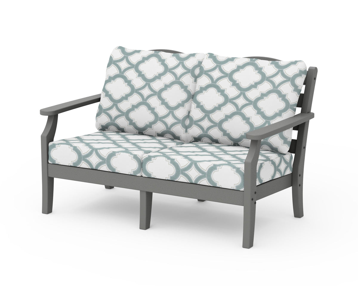 POLYWOOD Savannah Deep Seating Loveseat in Slate Grey / Trellis Glacier Spa