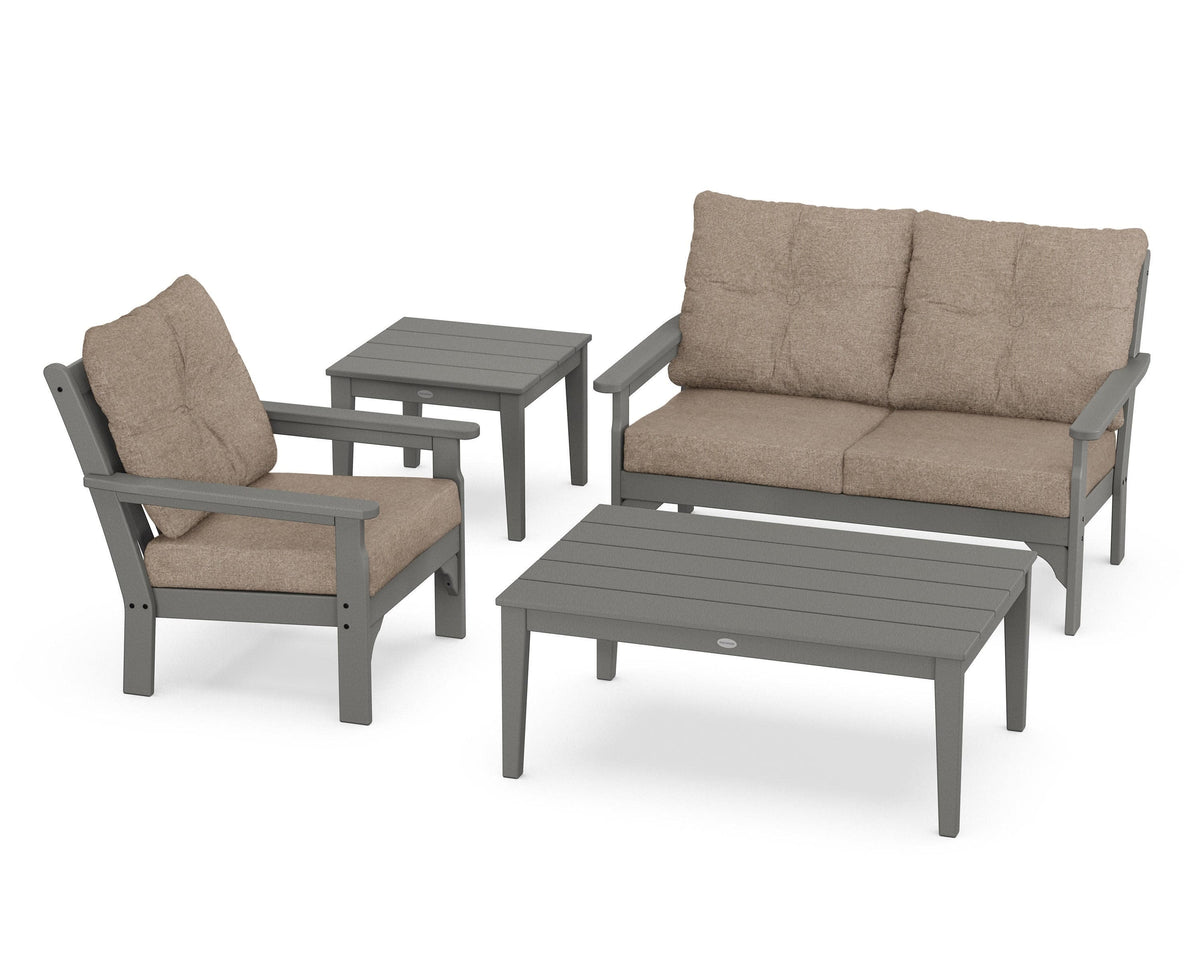 POLYWOOD Vineyard 4-Piece Deep Seating Set in Slate Grey / Spiced Burlap