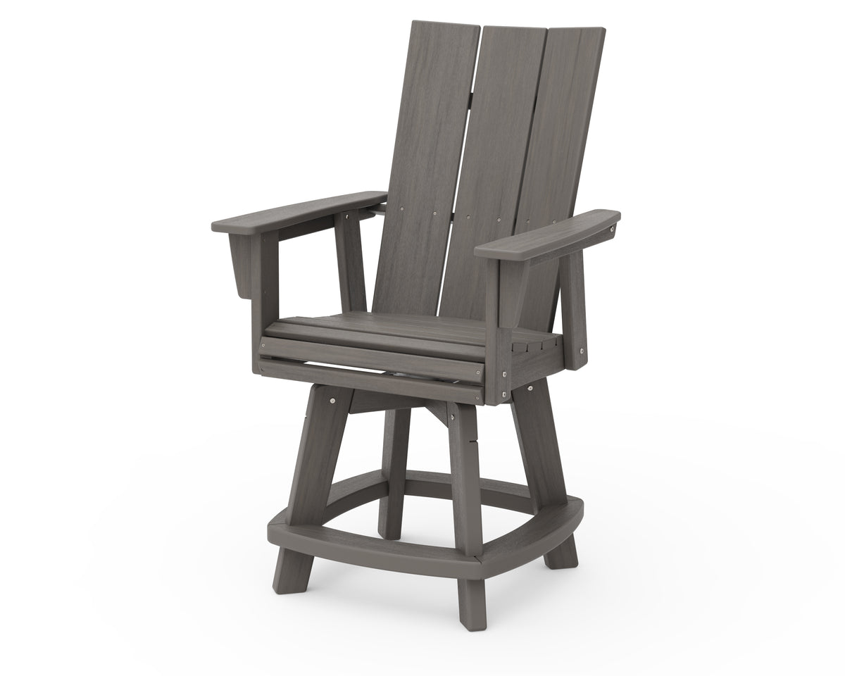 POLYWOOD Modern Curveback Adirondack Swivel Counter Chair in Driftwood