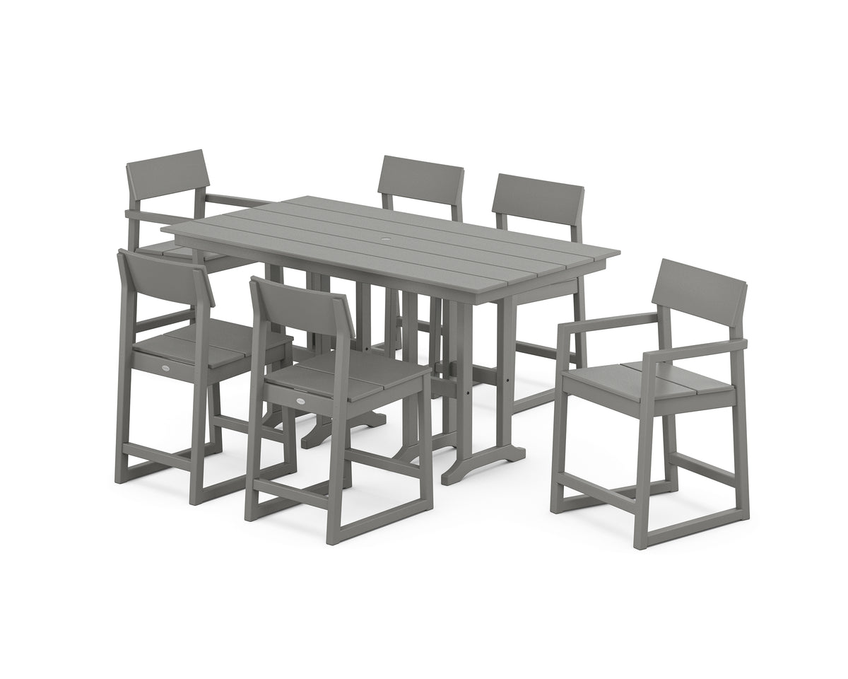 POLYWOOD EDGE 7-Piece Farmhouse Counter Set in Slate Grey