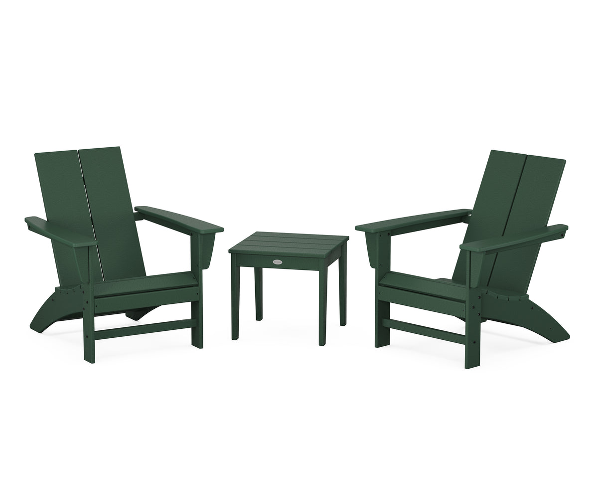 POLYWOOD Country Living Cottage Modern Adirondack Chair 3-Piece Set in Green