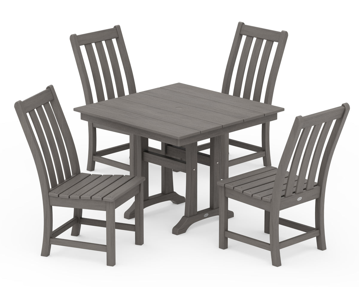 POLYWOOD Vineyard 5-Piece Farmhouse Trestle Side Chair Dining Set in Driftwood