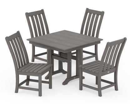 POLYWOOD Vineyard 5-Piece Farmhouse Trestle Side Chair Dining Set in Driftwood