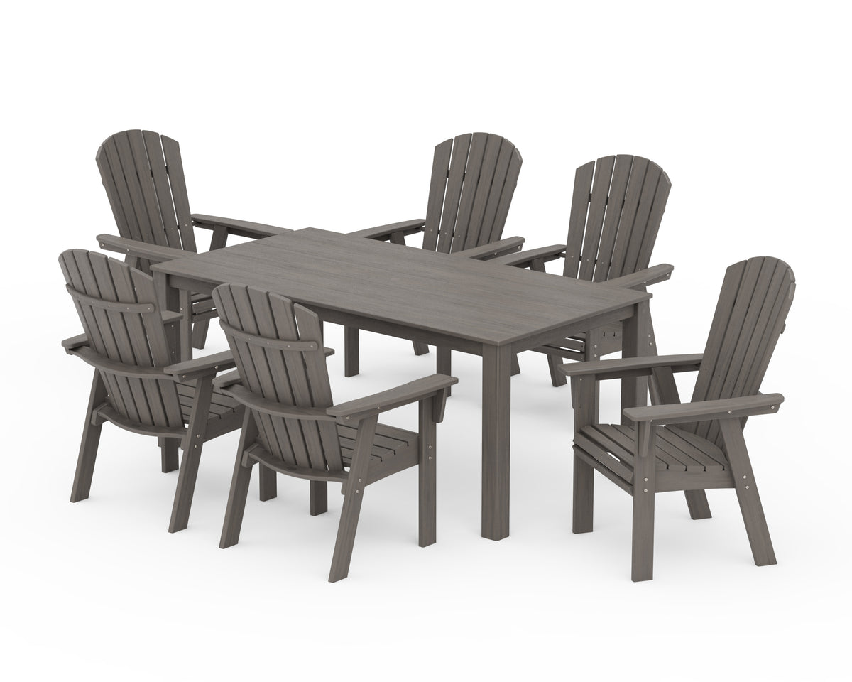POLYWOOD Nautical Curveback Adirondack 7-Piece Parsons Dining Set in Driftwood