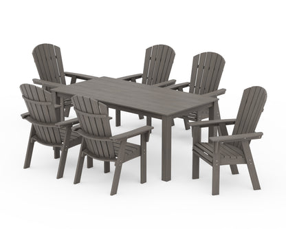 POLYWOOD Nautical Curveback Adirondack 7-Piece Parsons Dining Set in Driftwood