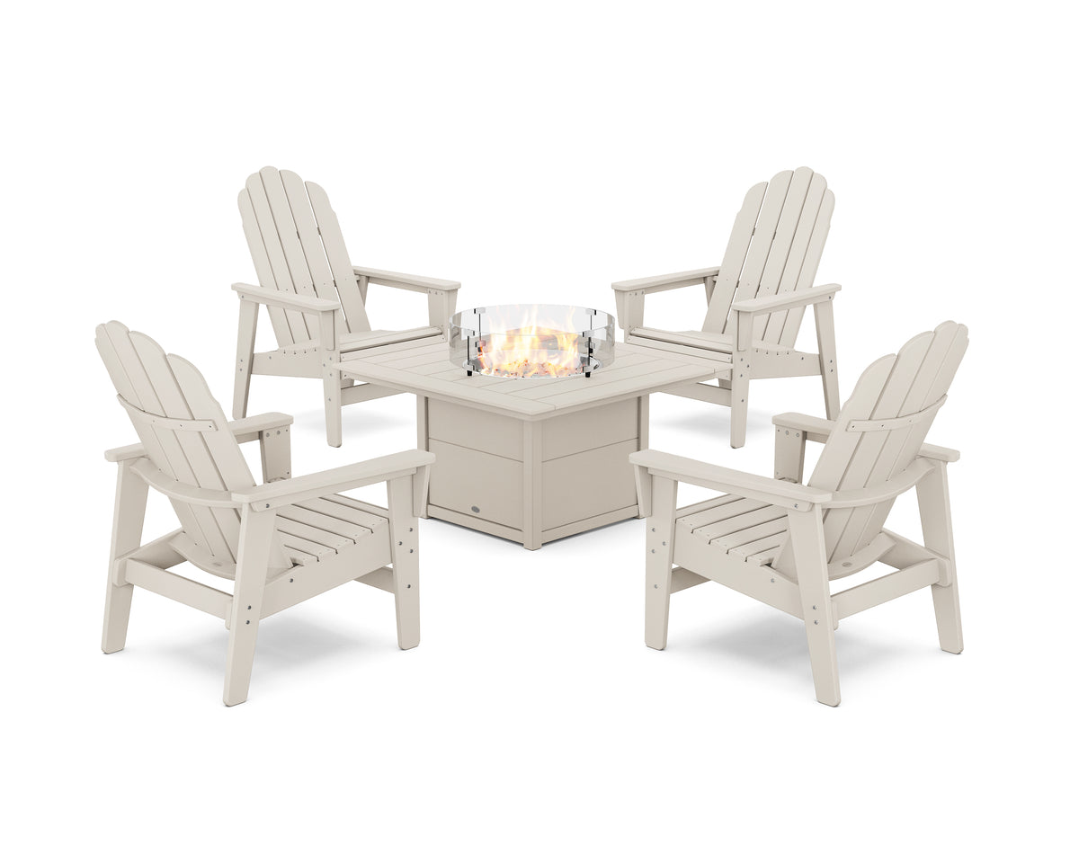 POLYWOOD 5-Piece Vineyard Grand Upright Adirondack Conversation Set with Fire Pit Table in Sand