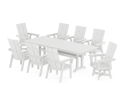 POLYWOOD Modern Curveback Adirondack Swivel 9-Piece Farmhouse Dining Set with Trestle Legs in White