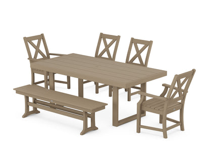 POLYWOOD Braxton 6-Piece Dining Set with Bench - 39" x 78" Table in Vintage Sahara