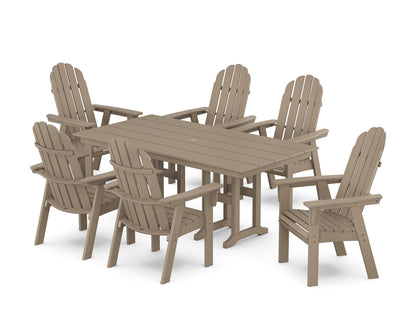 POLYWOOD Vineyard Curveback Adirondack Chair 7-Piece Farmhouse Dining Set in Vintage Sahara