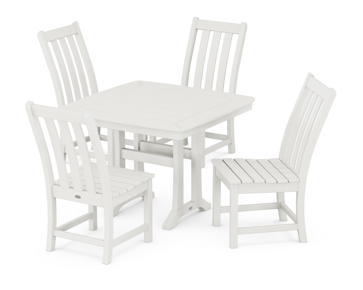 POLYWOOD Vineyard Side Chair 5-Piece Dining Set with Trestle Legs - 37" Table in Vintage White