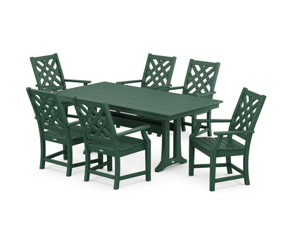 POLYWOOD Wovendale Arm Chair 7-Piece Farmhouse Dining Set with Trestle Legs in Green