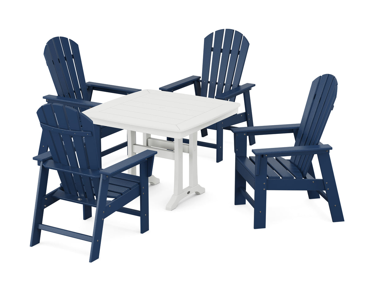 POLYWOOD South Beach 5-Piece Dining Set with Trestle Legs - 37" Table in Navy / White