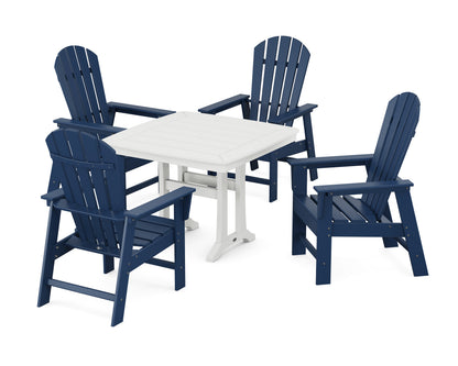 POLYWOOD South Beach 5-Piece Dining Set with Trestle Legs - 37" Table in Navy / White