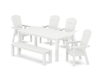 POLYWOOD Nautical Curveback Adirondack 6-Piece Parsons Dining Set with Bench in White
