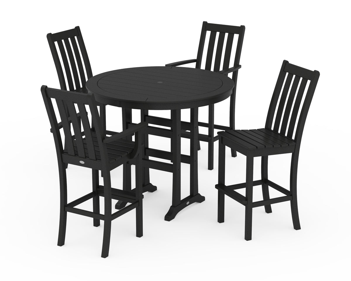 POLYWOOD Vineyard 5-Piece Nautical Trestle Bar Set in Black