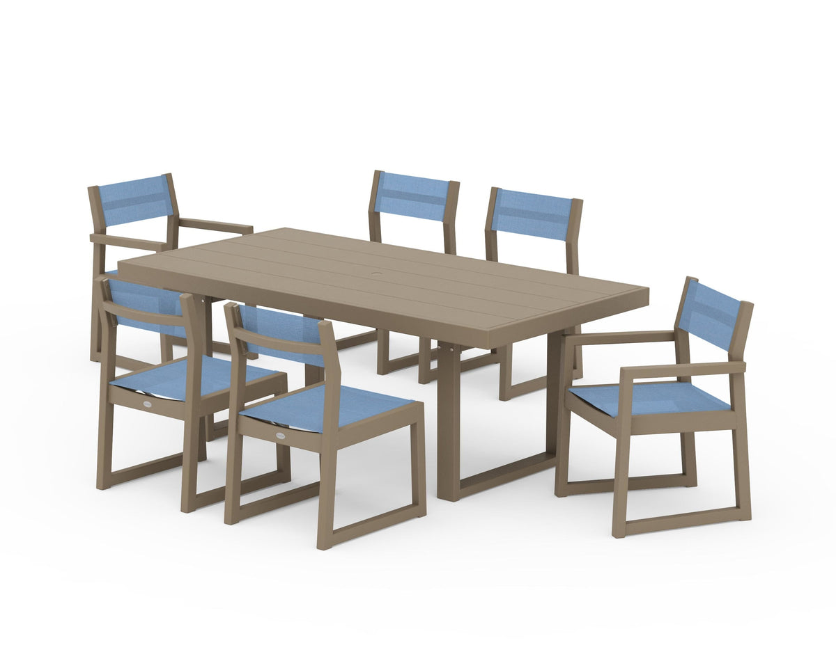 POLYWOOD EDGE Sling 7-Piece Dining Set in Vintage Sahara / Poolside