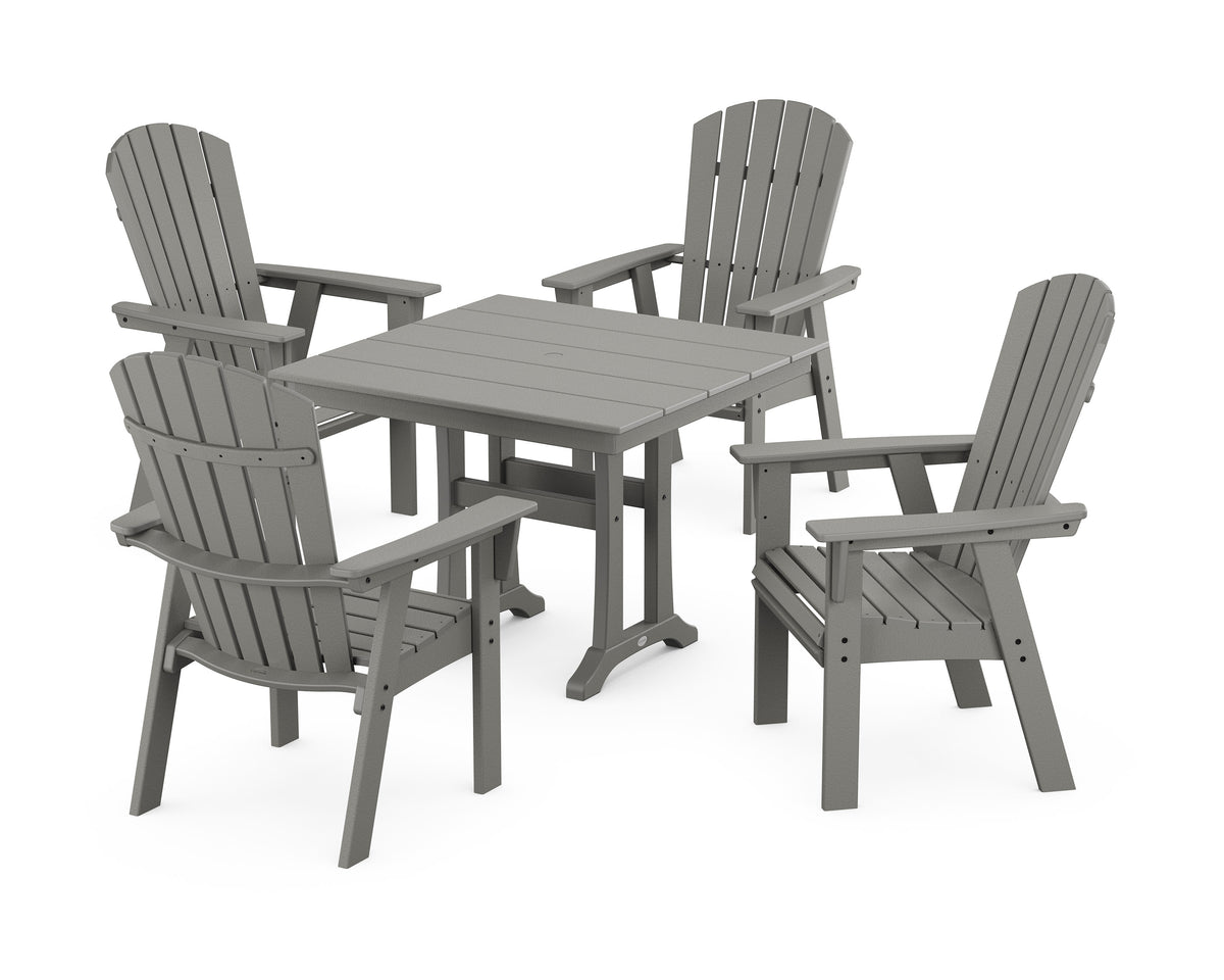 POLYWOOD Nautical Adirondack 5-Piece Farmhouse Dining Set with Trestle Legs - 37" Table in Slate Grey