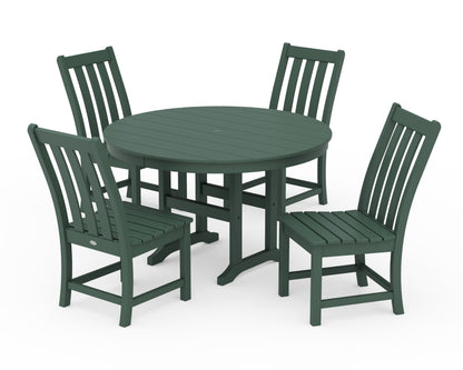 POLYWOOD Vineyard 5-Piece Round Farmhouse Side Chair Dining Set in Green