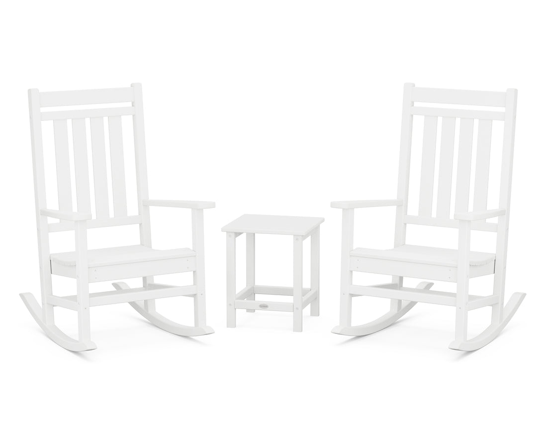 POLYWOOD Estate 3-Piece Rocking Chair Set with Long Island 18" Side Table in White