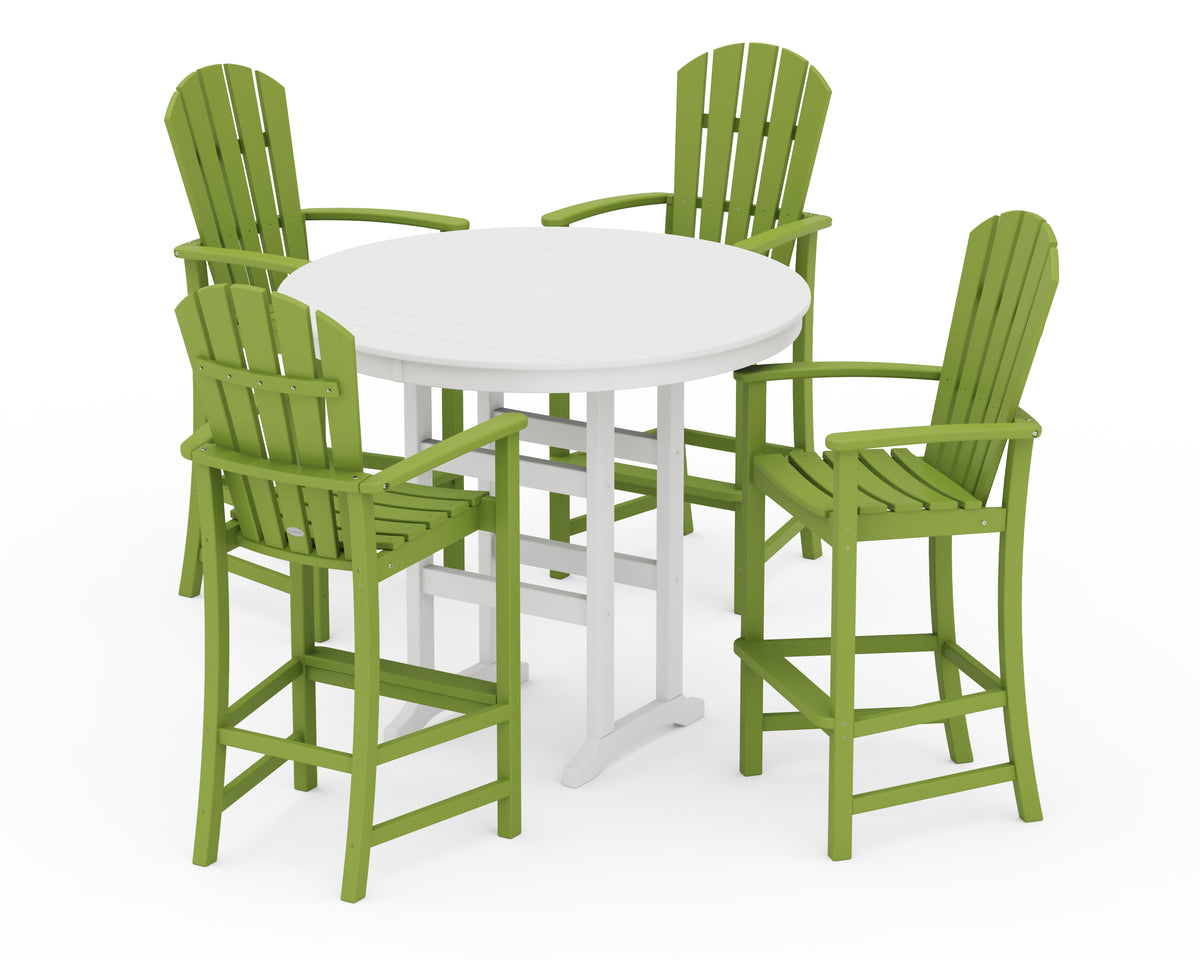 POLYWOOD Palm Coast 5-Piece Round Farmhouse Bar Set in Lime / White