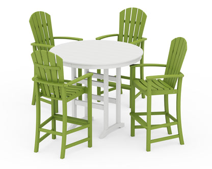 POLYWOOD Palm Coast 5-Piece Round Farmhouse Bar Set in Lime / White