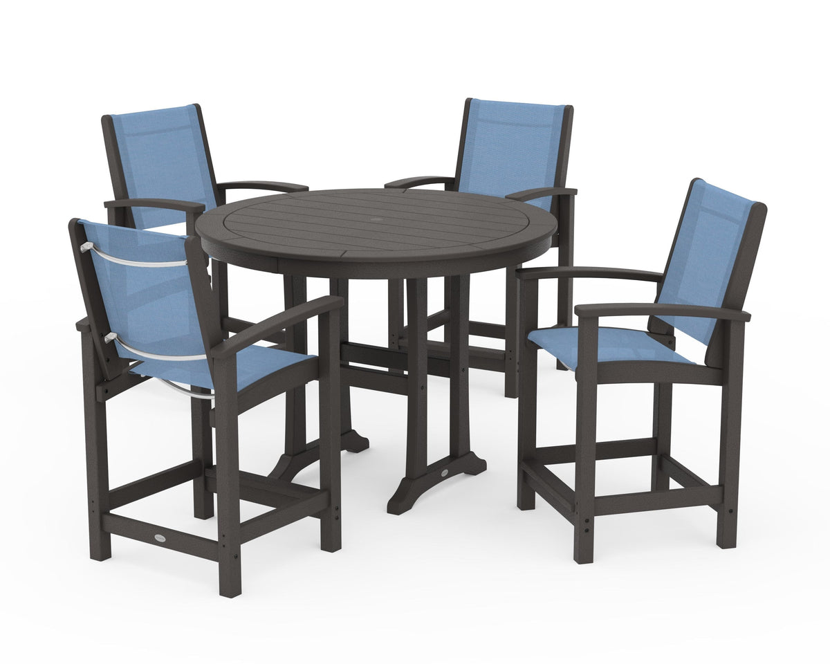 POLYWOOD Coastal 5-Piece Counter Set in Vintage Coffee / Poolside