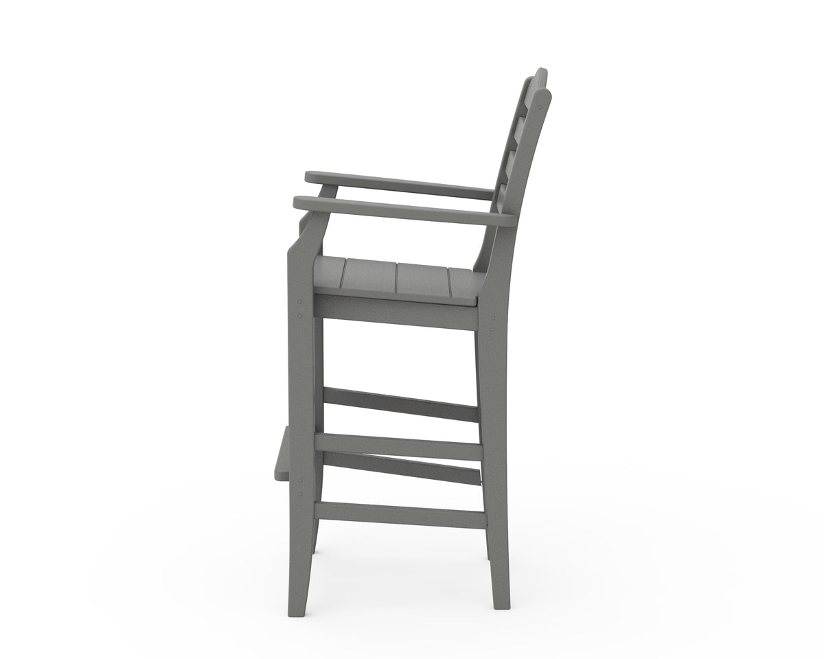 Angled view of the POLYWOOD Savannah Bar Arm Chair in Slate Grey