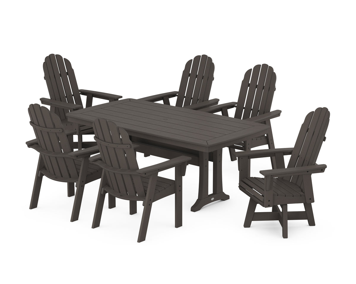 POLYWOOD Vineyard Curveback Adirondack Swivel Chair 7-Piece Dining Set with Trestle Legs in Vintage Coffee