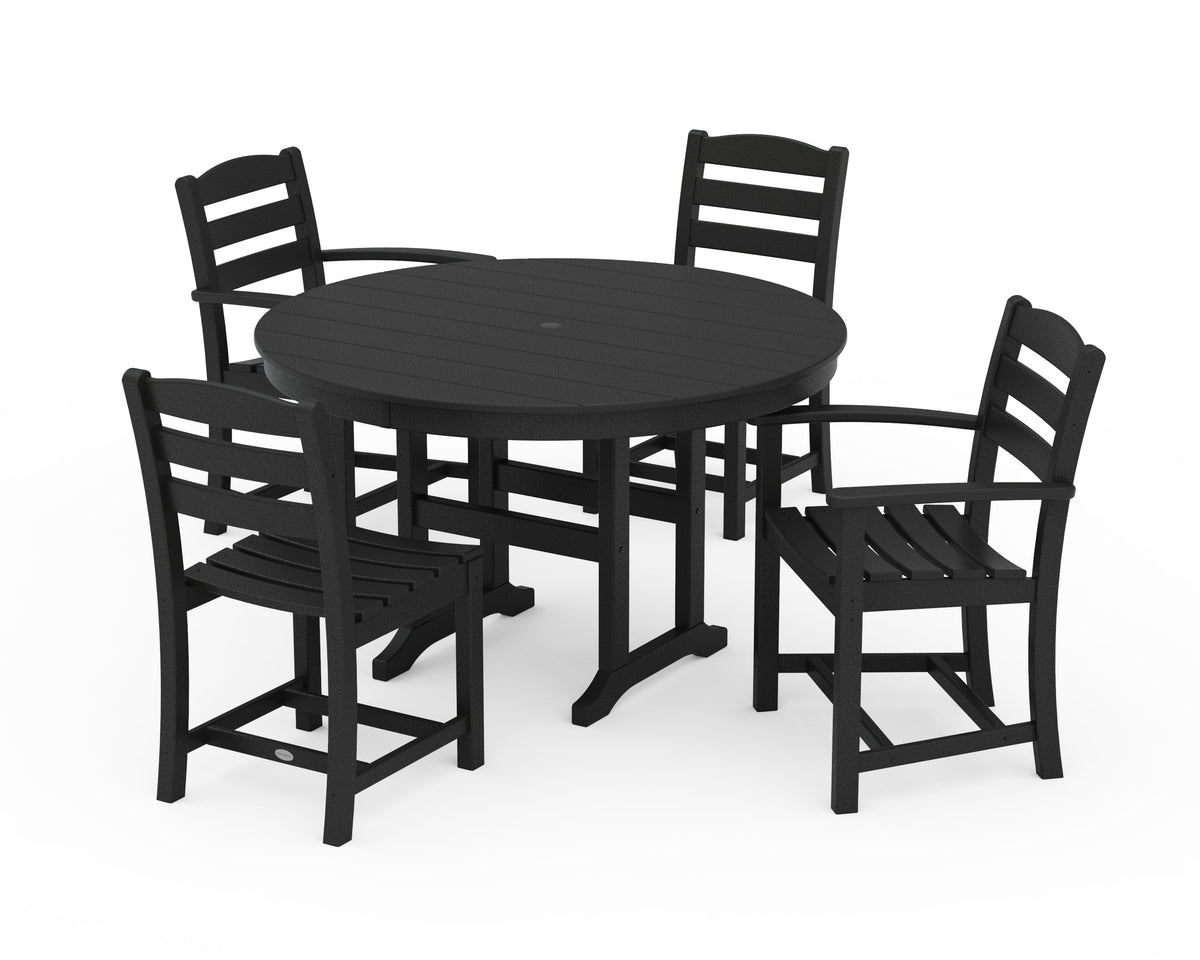 POLYWOOD La Casa Café 5-Piece Round Farmhouse Dining Set with Arm and Side Chairs in Black