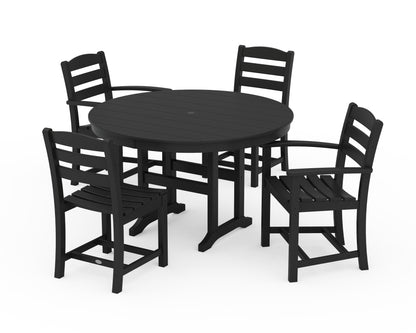 POLYWOOD La Casa Café 5-Piece Round Farmhouse Dining Set with Arm and Side Chairs in Black