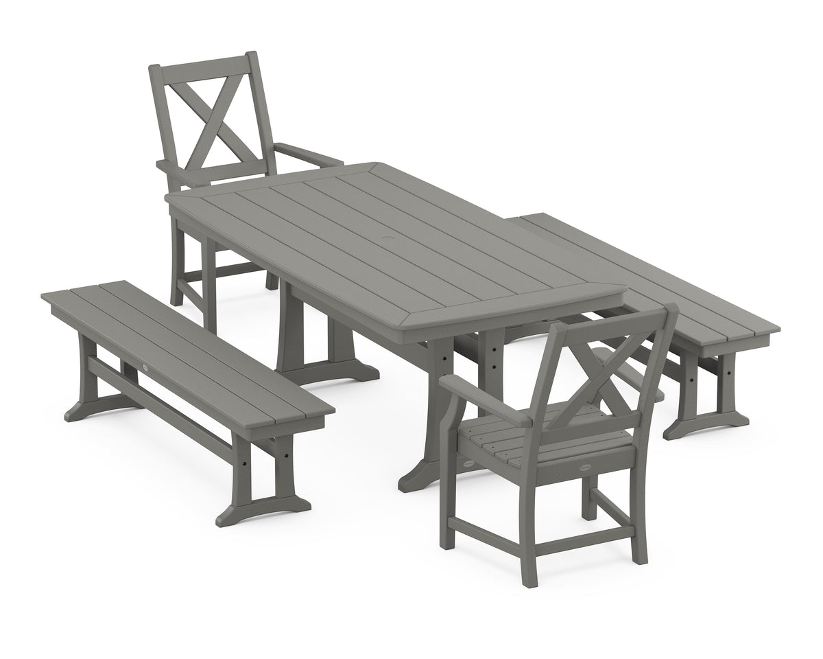 POLYWOOD Braxton 5-Piece Dining Set with Trestle Legs - 38" x 73" Table in Slate Grey