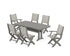 POLYWOOD Coastal Folding Chair 7-Piece Dining Set with Trestle Legs with Nautical Trestle 38" x 73" Dining Table in Slate Grey / Birch