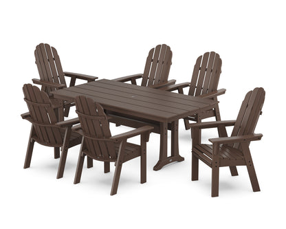POLYWOOD Vineyard Curveback Adirondack Chair 7-Piece Farmhouse Dining Set with Trestle Legs in Mahogany