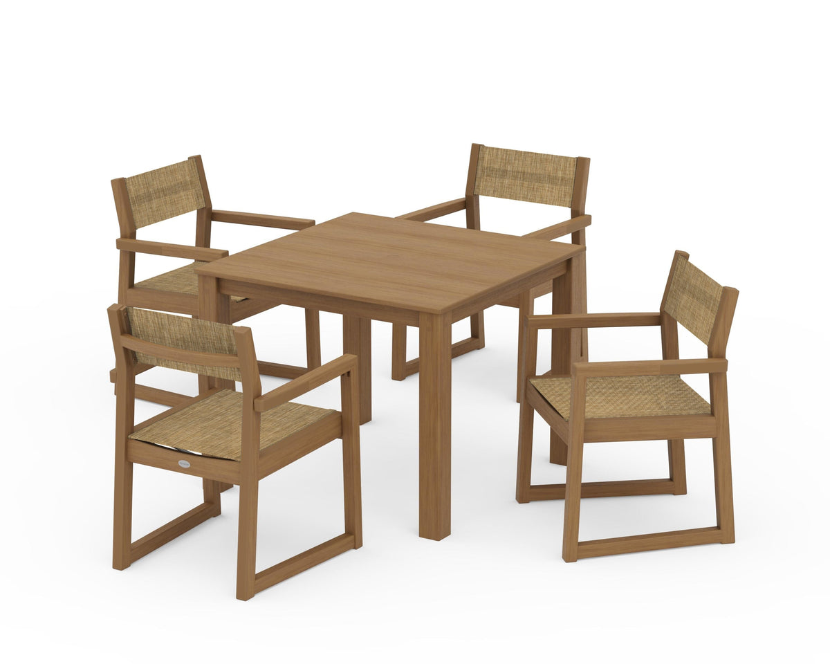 POLYWOOD EDGE Sling Arm Chair 5-Piece Parsons Dining Set in Natural / Burlap