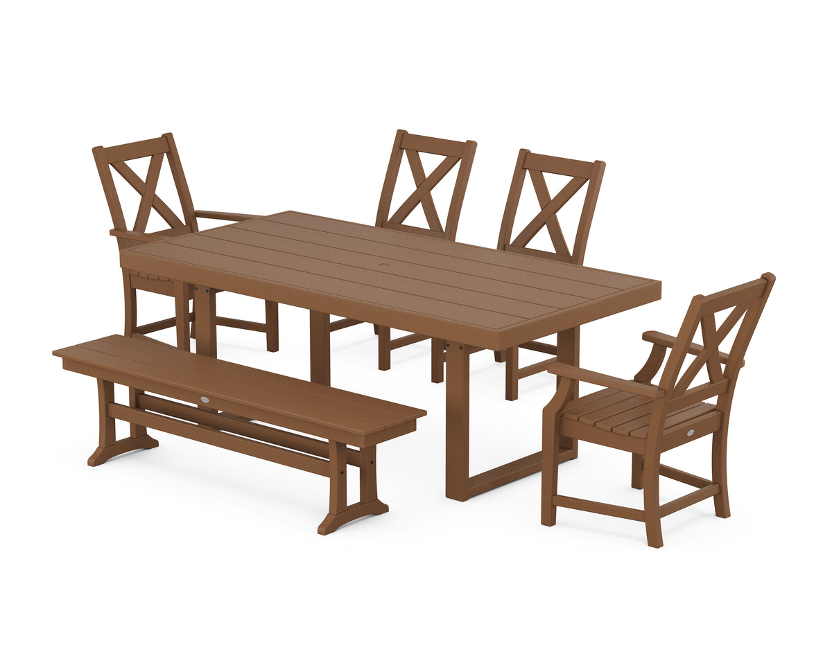POLYWOOD Braxton 6-Piece Dining Set with Bench - 39" x 78" Table in Teak