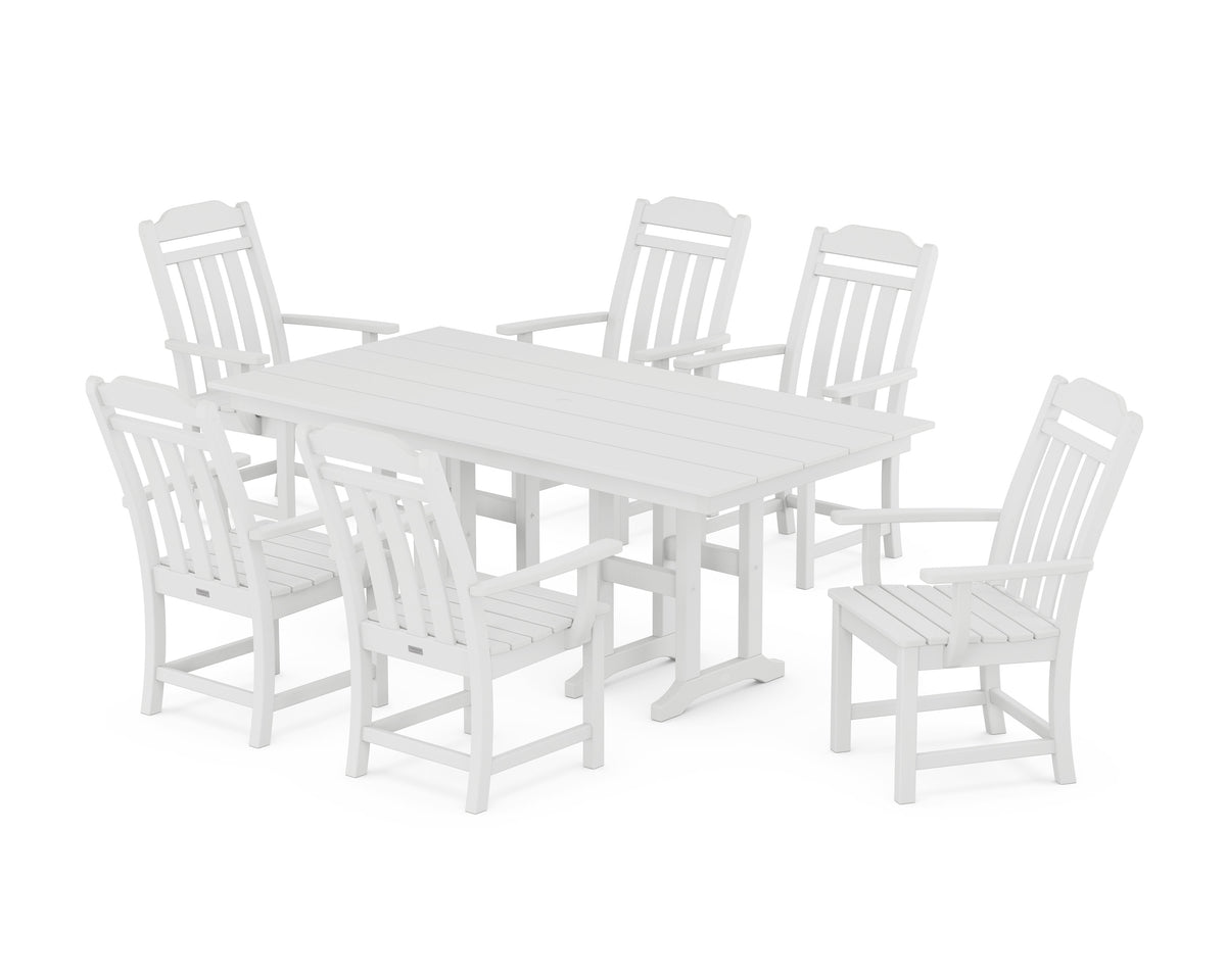 POLYWOOD Cottage Arm Chair 7-Piece Farmhouse Dining Set in White