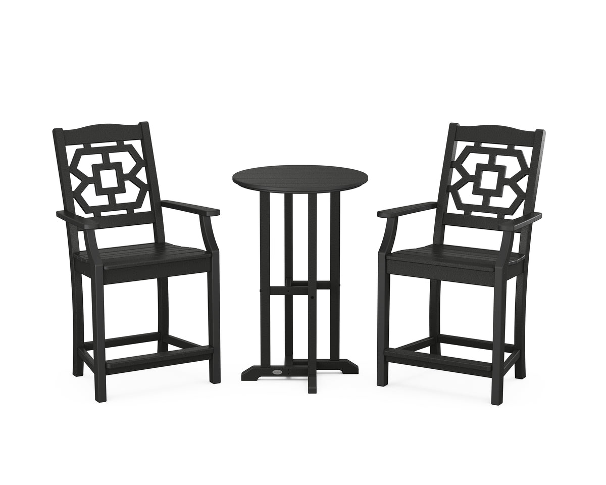 POLYWOOD Chinoiserie 3-Piece Farmhouse Bistro Counter Set in Black