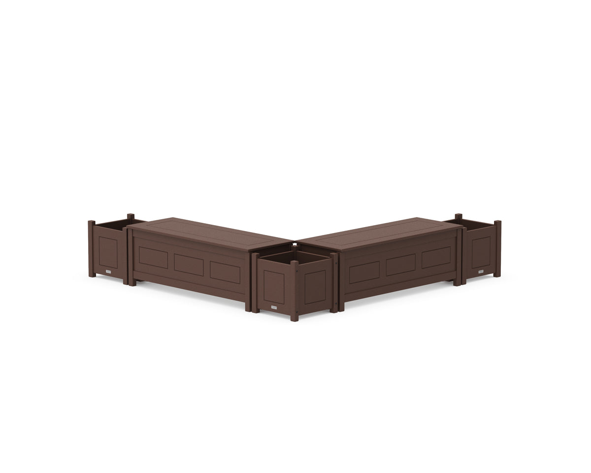 POLYWOOD 48" Country Living L-Shaped Planter Storage Bench Corner Set in Mahogany