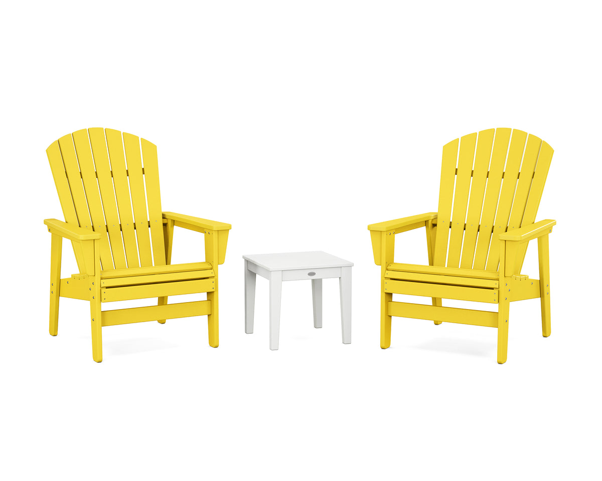 POLYWOOD 3-Piece Nautical Grand Upright Adirondack Set in Lemon / White