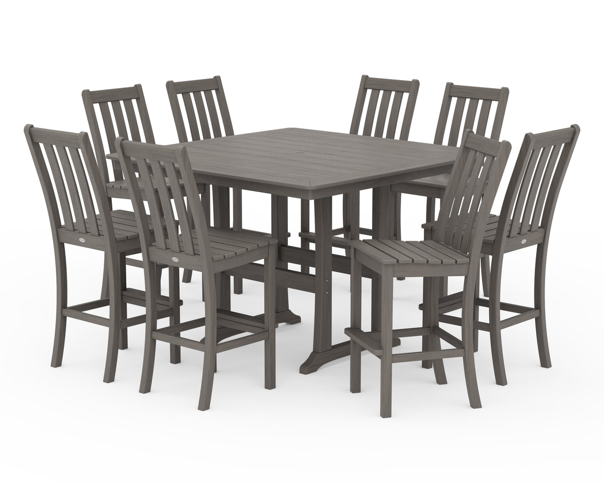 POLYWOOD Vineyard 9-Piece Nautical Trestle Bar Set in Driftwood