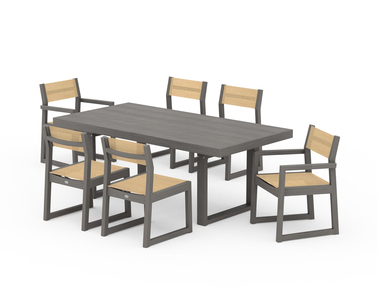 POLYWOOD EDGE Sling 7-Piece Dining Set in Driftwood / Dupioni Apricot